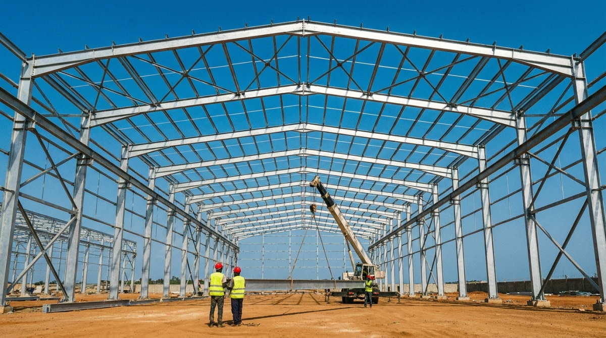 Hangar industriel en Côte d'Ivoire : la charpente métallique en pratique