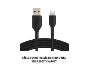 Câble à gaine tressée Lightning vers USB-A BOOST↑CHARGE™ (3 m, noir)