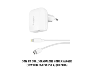 30W PD Dual Standalone Home Charger (18W USB-C&12W USB-A) (EU Plug)