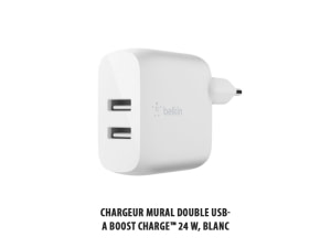 BOOST CHARGE™ Dual USB-A Wall Charger 24W, White