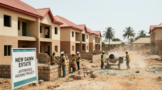 Workers building affordable housing units in Nigeria